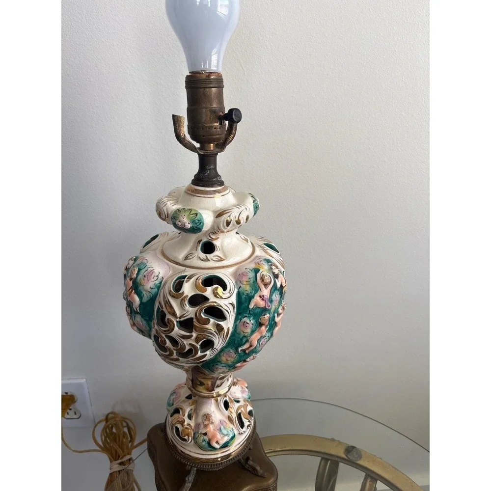 Vintage‎ 30's Italian Capodimonte Pierced Porcelain Cherub Angel 27